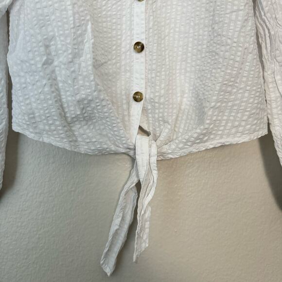 H&M Womens White Sheer Blouse V-Neck Button Tie Front Lightweight Girly Size 8 - Picture 3 of 7